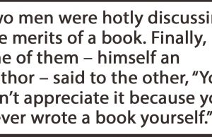 Two men were hotly discussing the merits of a book.