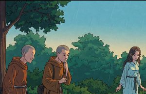 Two monks were returning to the monastery in the evening.