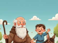 An old man, a boy, and a donkey