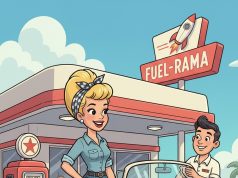 A blonde stopped at a gas station