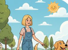 A blonde was walking her dogs